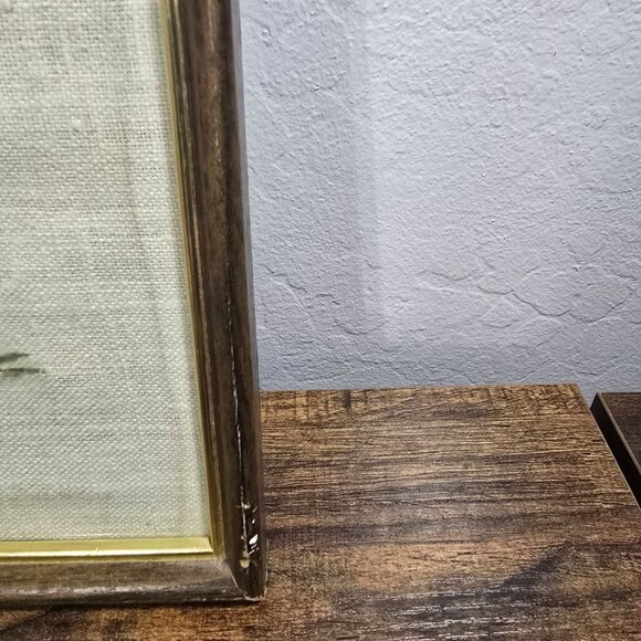 Vintage Framed Crewel #313 Old Wagon Wheel Farmhouse Landscape 17"x13" Rustic - Picture 11 of 14